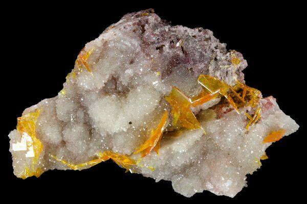 Tabular wulfenite crystals from the famous Red Cloud Mine in Arizona.